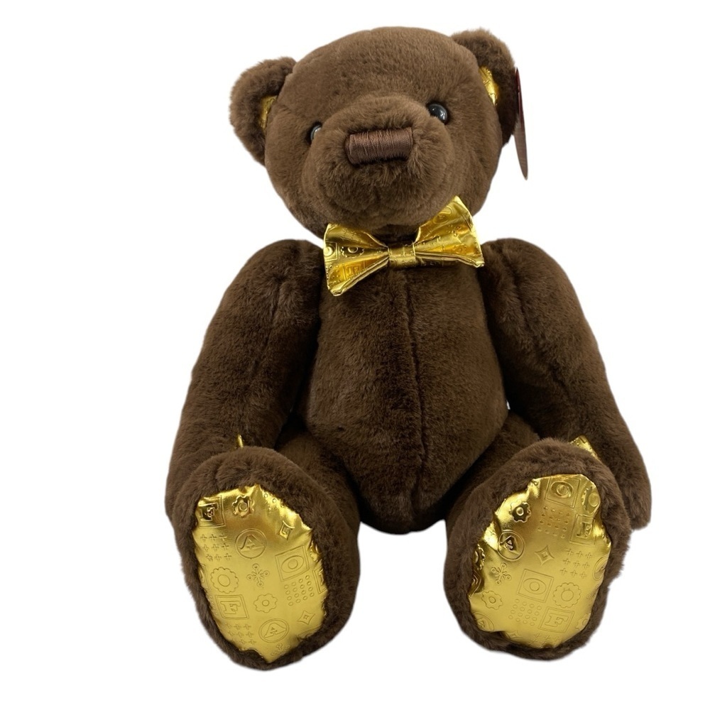 FAO Schwarz 160th Anniversary Gold Monogram Teddy Bear Plush Stuffy Animal 13.5”